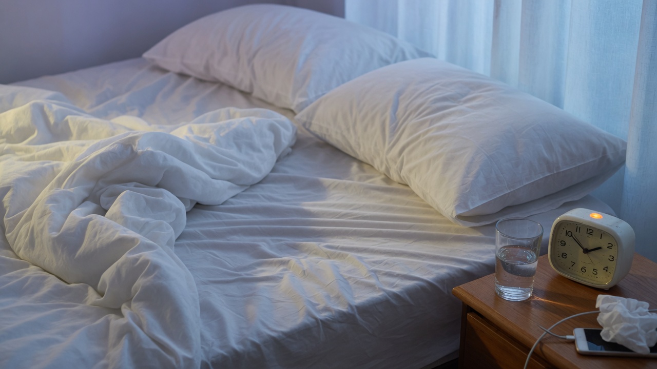 Despertar cansado aunque dormí bien — cama y reloj